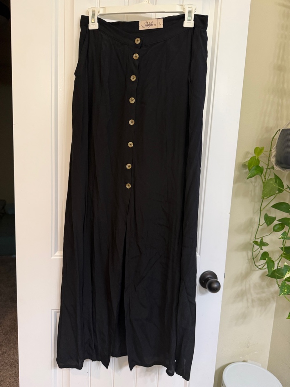 Ruche Black Button-Front Maxi Skirt